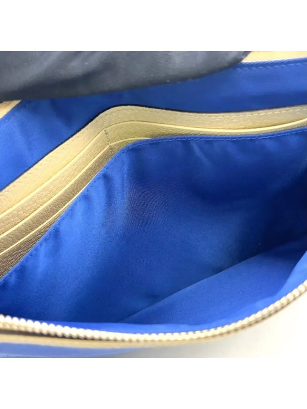 Gucci Off the Grid GG Pattern Leather Nylon Ivory Blue Clutch Silver